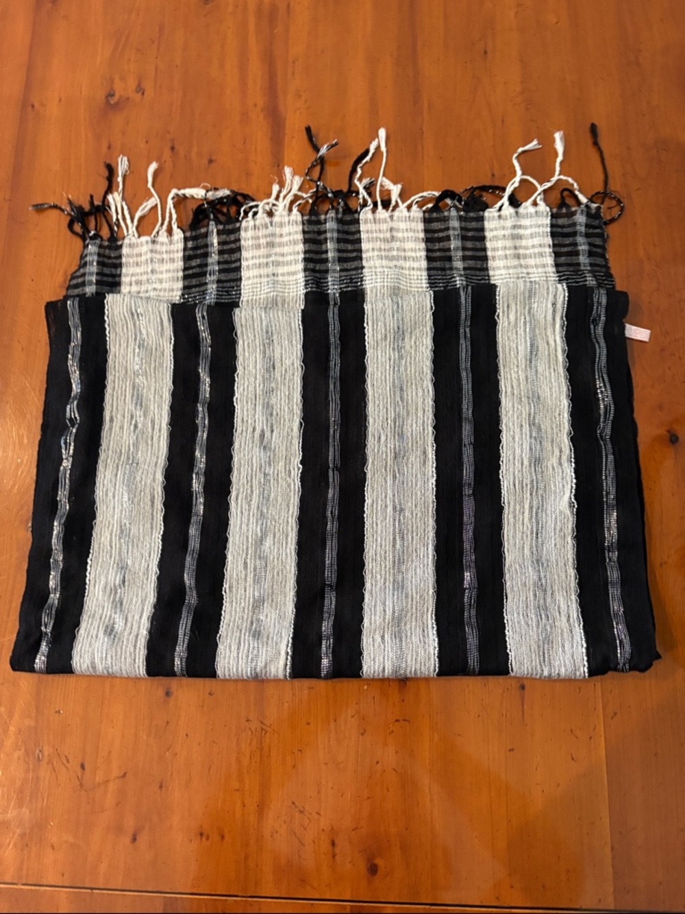 Source Unknown Black and White Striped Fringe Scarf